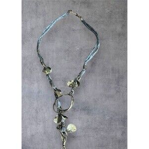 Mor London Jasmine Necklace Handcrafted Unique Brass Silver Tone Artwear 30"